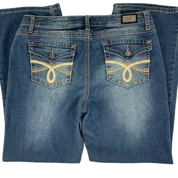 Earl Jeans Denim - Earl Womens Boot Cut Jeans Blue Stretch Whiskered Dark Wash Denim 10 Short
